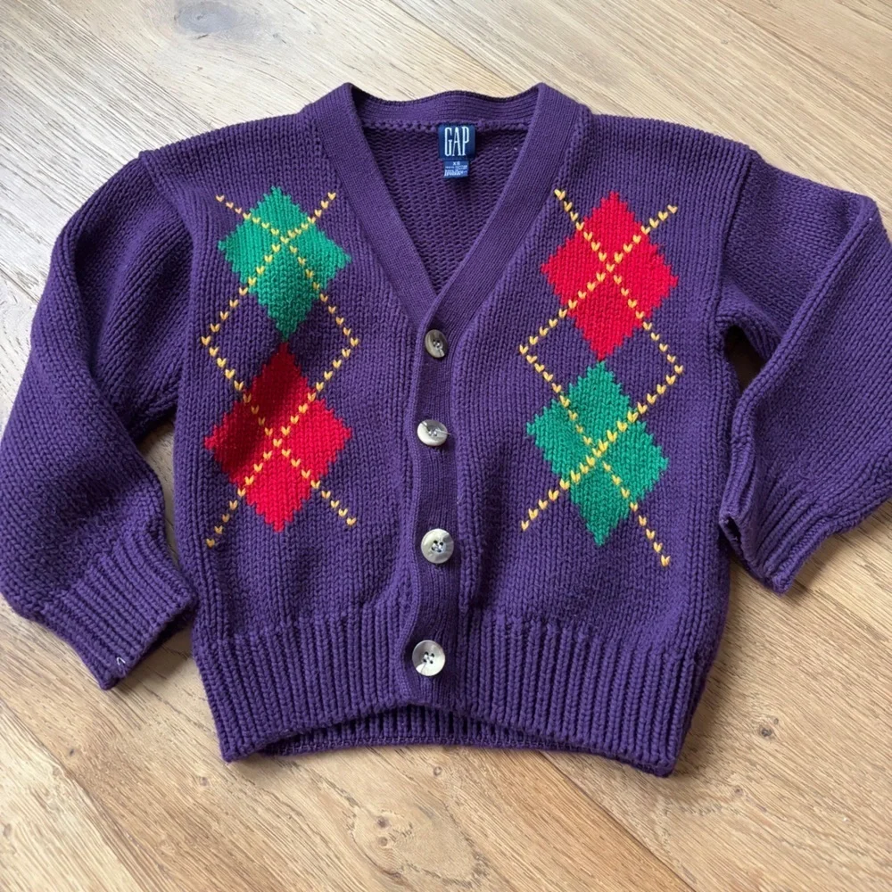 Vintage y2k Gap kids argyle cardigan thick knit XS 5
